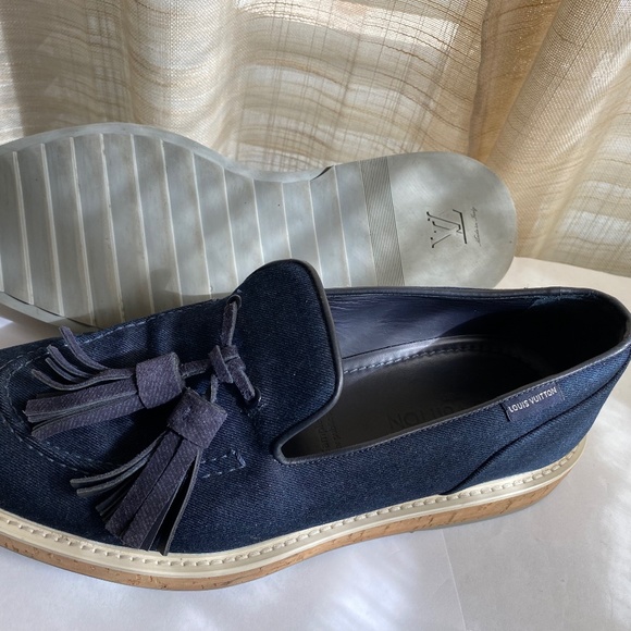 Louis Vuitton denim blue canvas Men’s loafers 9 mens -11womens slip-on moccasins main image 6